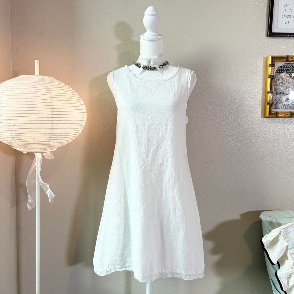 White linen sleeveless mini dress XS